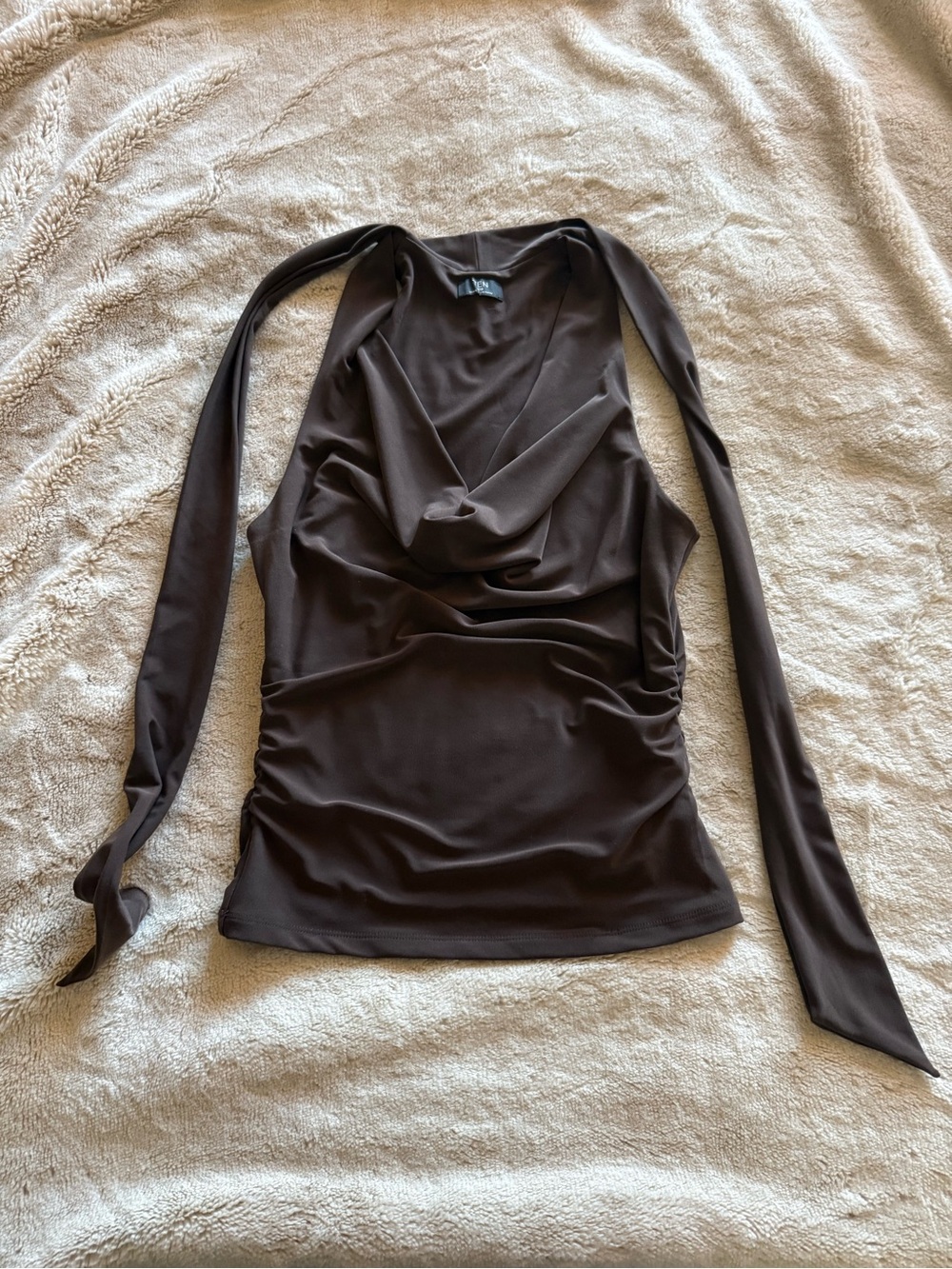 Ten by Babaton smooth matter Penthouse Sleeveless Brown Top front scarf XS - Picture 4 of 8